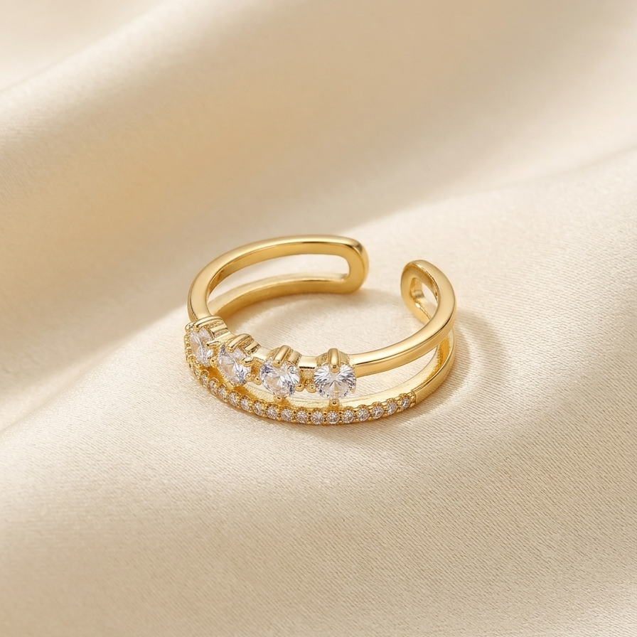 Elegant Double Band Crystal Ring - Adjustable Fit