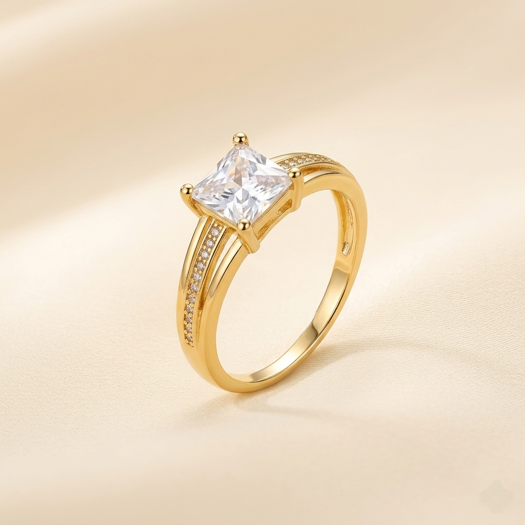 Elegant Princess Cut Crystal Ring - Premium Statement Jewelry