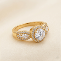 Elegant Round Halo Crystal Ring - Premium Vintage Style