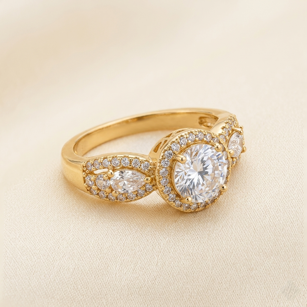 Elegant Round Halo Crystal Ring - Premium Vintage Style