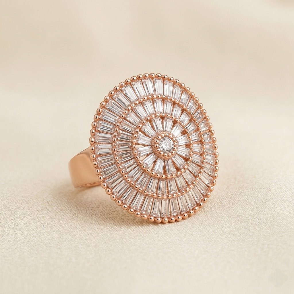 Stunning Circular Statement Ring - Baguette Crystal Design
