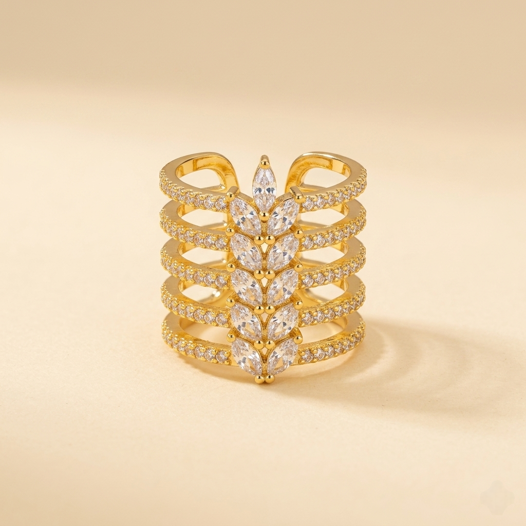 Premium Multi-Layer Botanical Crystal Ring - Adjustable Fit