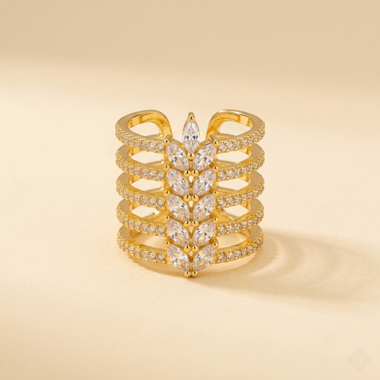 Premium Multi-Layer Botanical Crystal Ring - Adjustable Fit