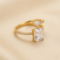 Elegant Emerald & Pear Cut Crystal Bypass Ring - Adjustable Fit