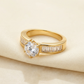 Classic Round Solitaire Crystal Ring - Baguette Band