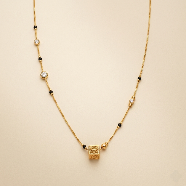 Elegant Filigree Cube Crystal Station Black Bead Mangalsutra
