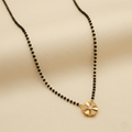 Elegant Pave Crystal Floral Black Bead Mangalsutra