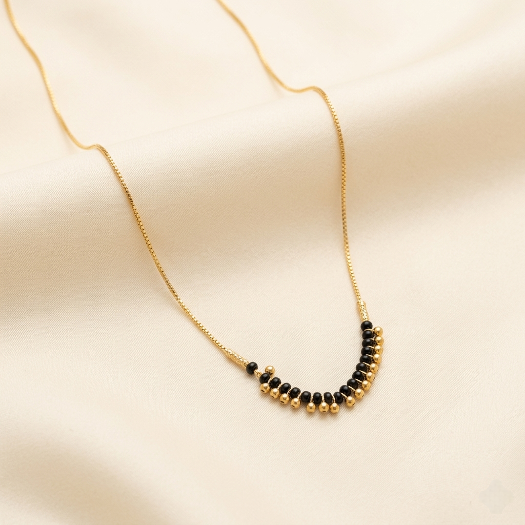 Elegant Black Bead Curved Station Box Chain mangalsutra