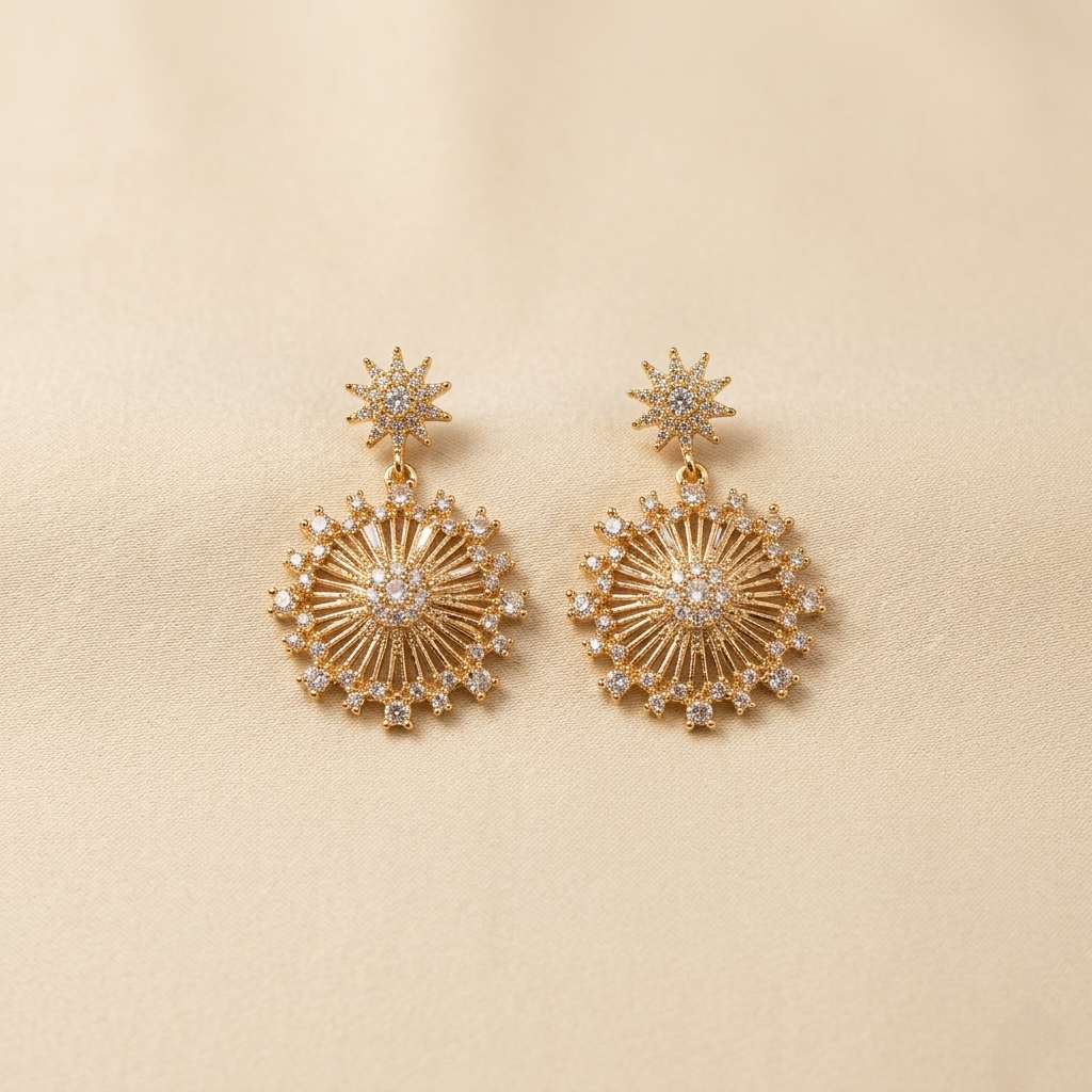 Elegant Pave Crystal Sunburst Statement Drop Earrings
