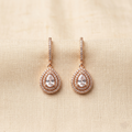 Elegant Rose-Tone Pear Crystal Double Halo Drop Earrings