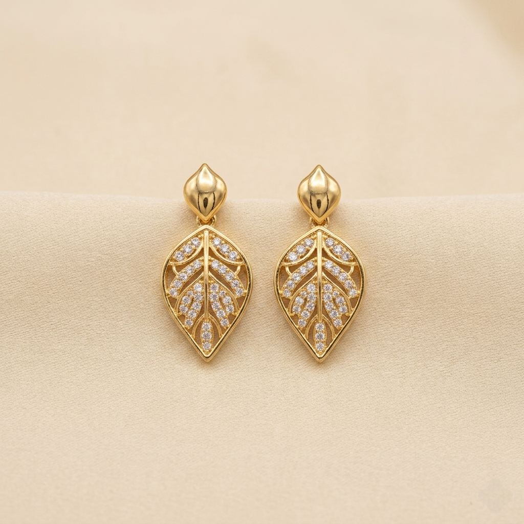 Elegant Pave Crystal Botanical Leaf Drop Earrings