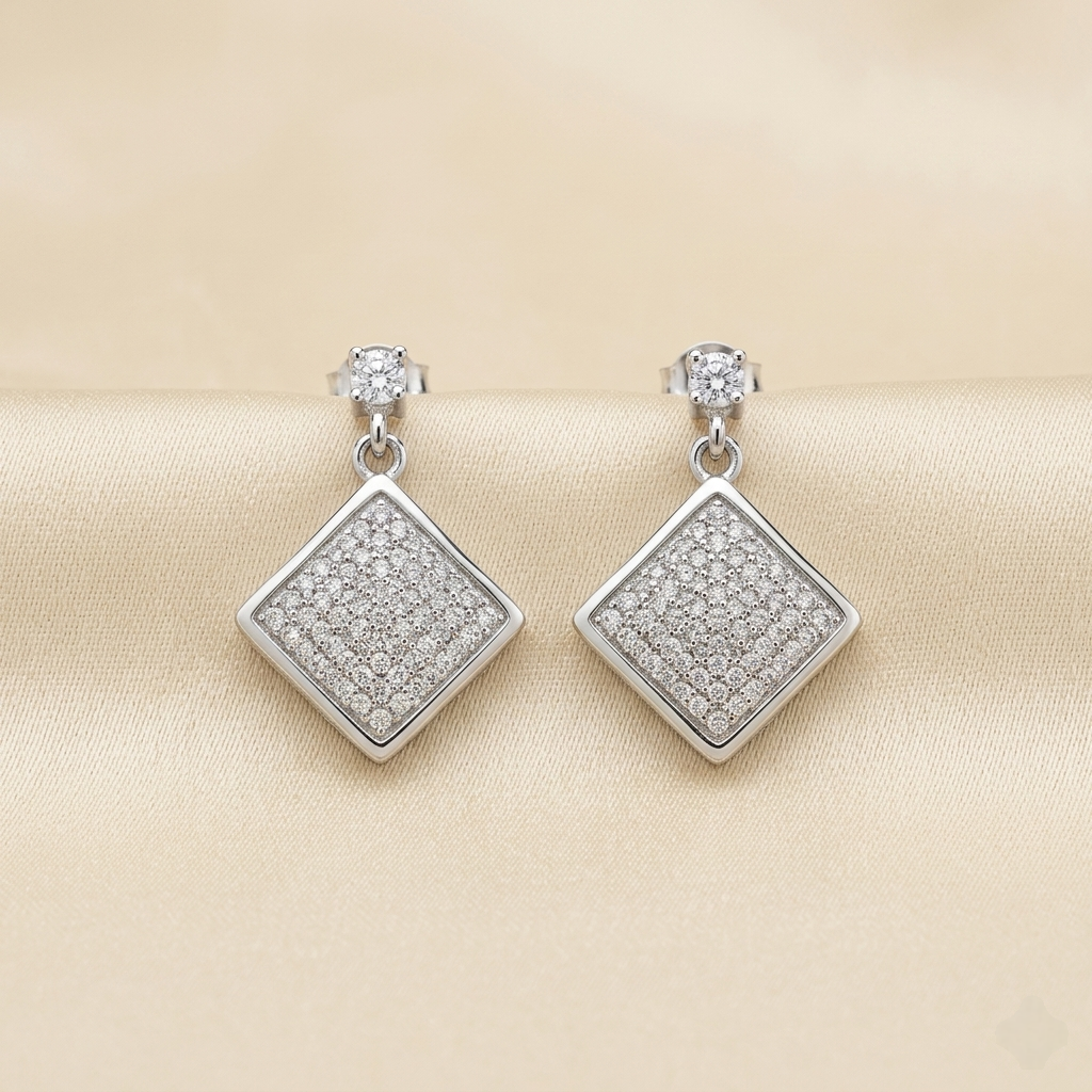 Elegant Pave Crystal Geometric Drop Earrings