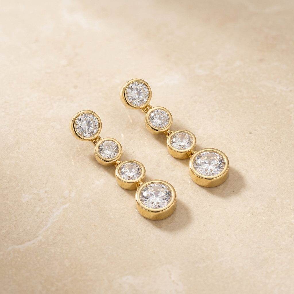 Luxurious Graduated Bezel-Set Crystal Drop Earrings