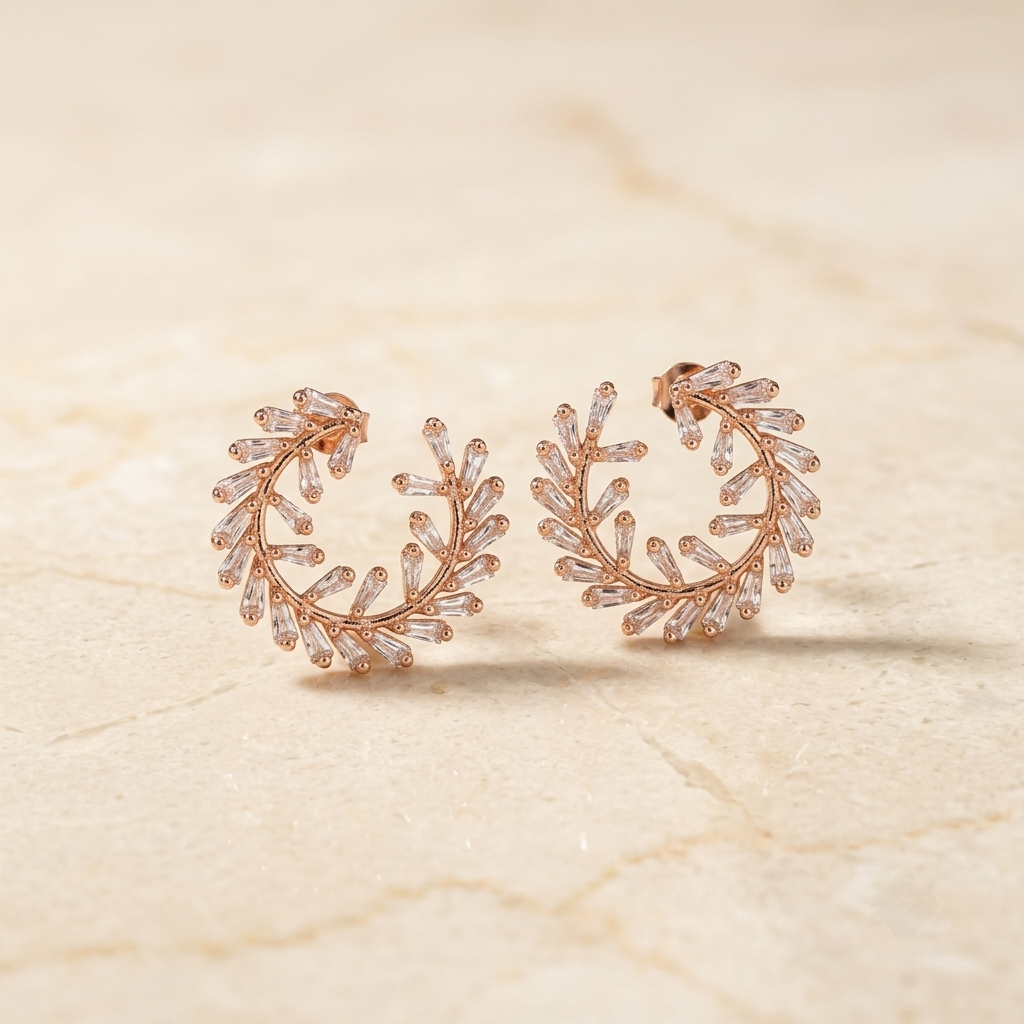 Luxurious Crystal Laurel Wreath Open Hoop Earrings