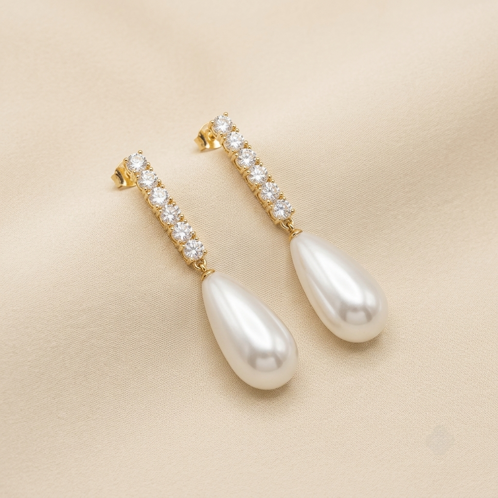 Elegant Crystal & Teardrop Pearl Linear Drop Earrings