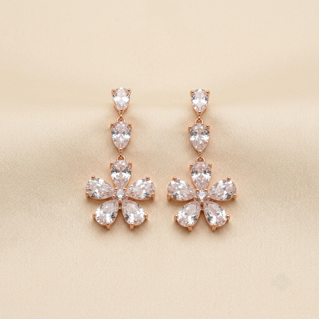 Luxurious Pear Crystal Floral Statement Drop Earrings