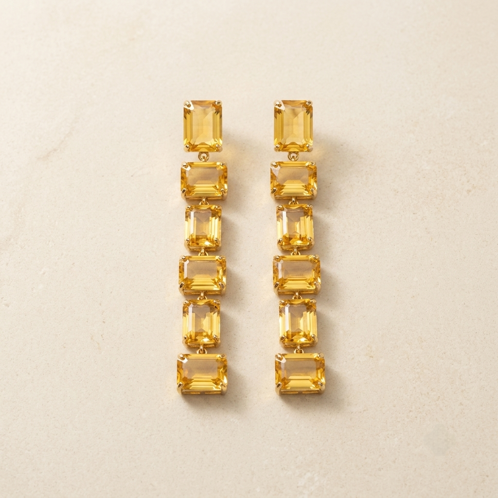 Radiant Yellow Emerald-Cut Crystal Linear Drop Earrings