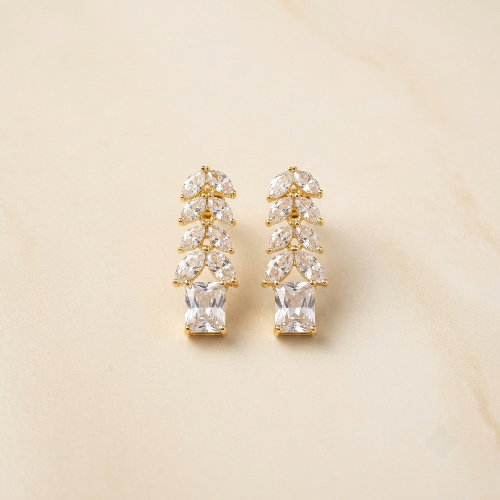 Elegant Marquise Crystal Vine & Emerald Cut Drop Earrings