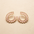 Luxurious Blush Pink Crystal Crescent Hoop Earrings