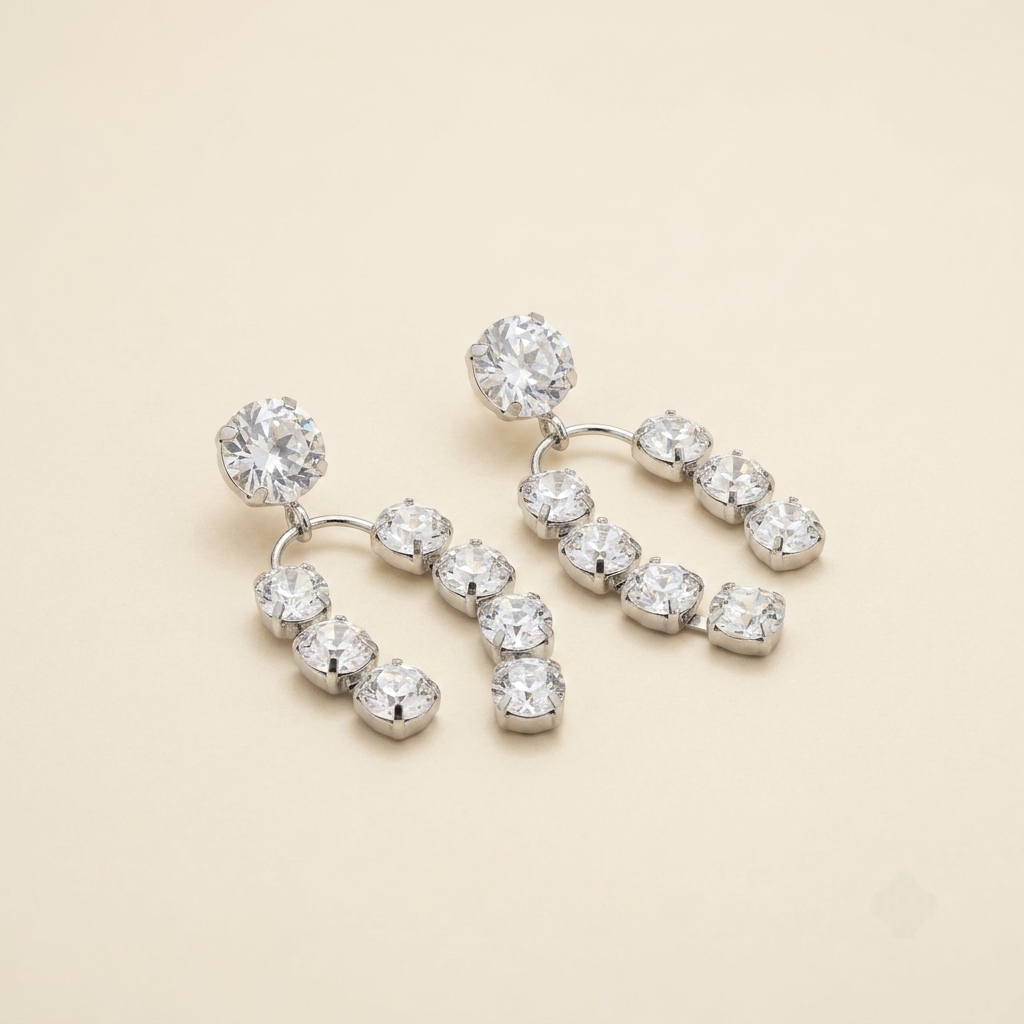 Premium Round Crystal Arch Statement Drop Earrings