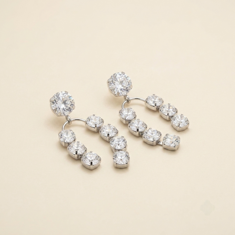 Premium Round Crystal Arch Statement Drop Earrings