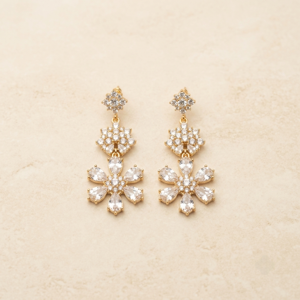 Luxurious Tiered Crystal Floral Statement Drop Earrings