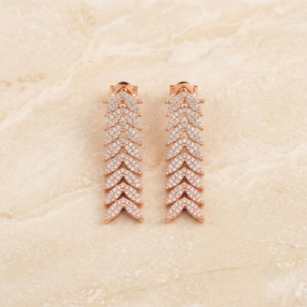 Elegant Pave Crystal Chevron Linear Drop Earrings