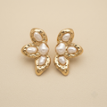 Premium Sculptural Hammered Pearl Floral Stud Earrings