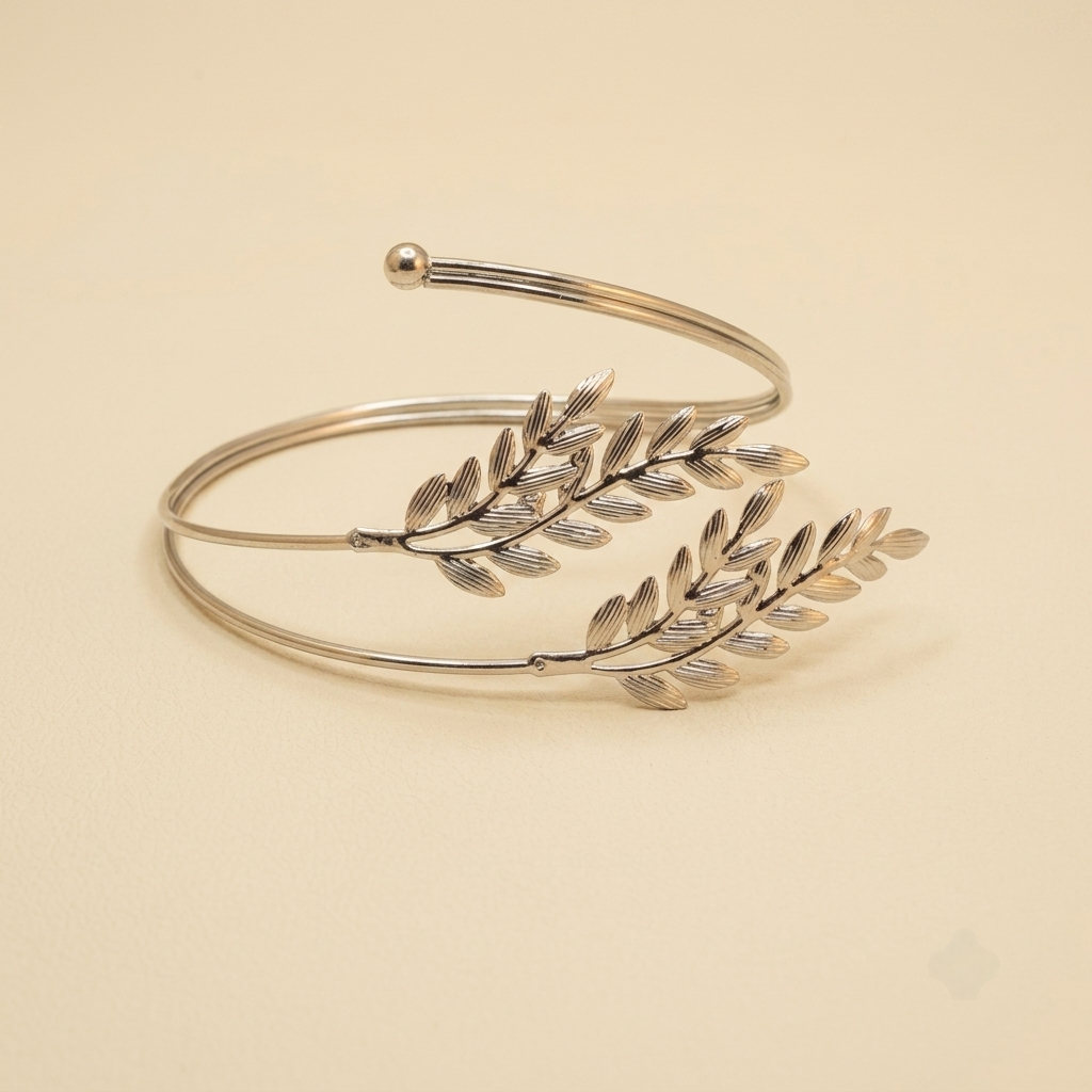 Premium Sculptural Laurel Leaf Bypass Cuff Armlets