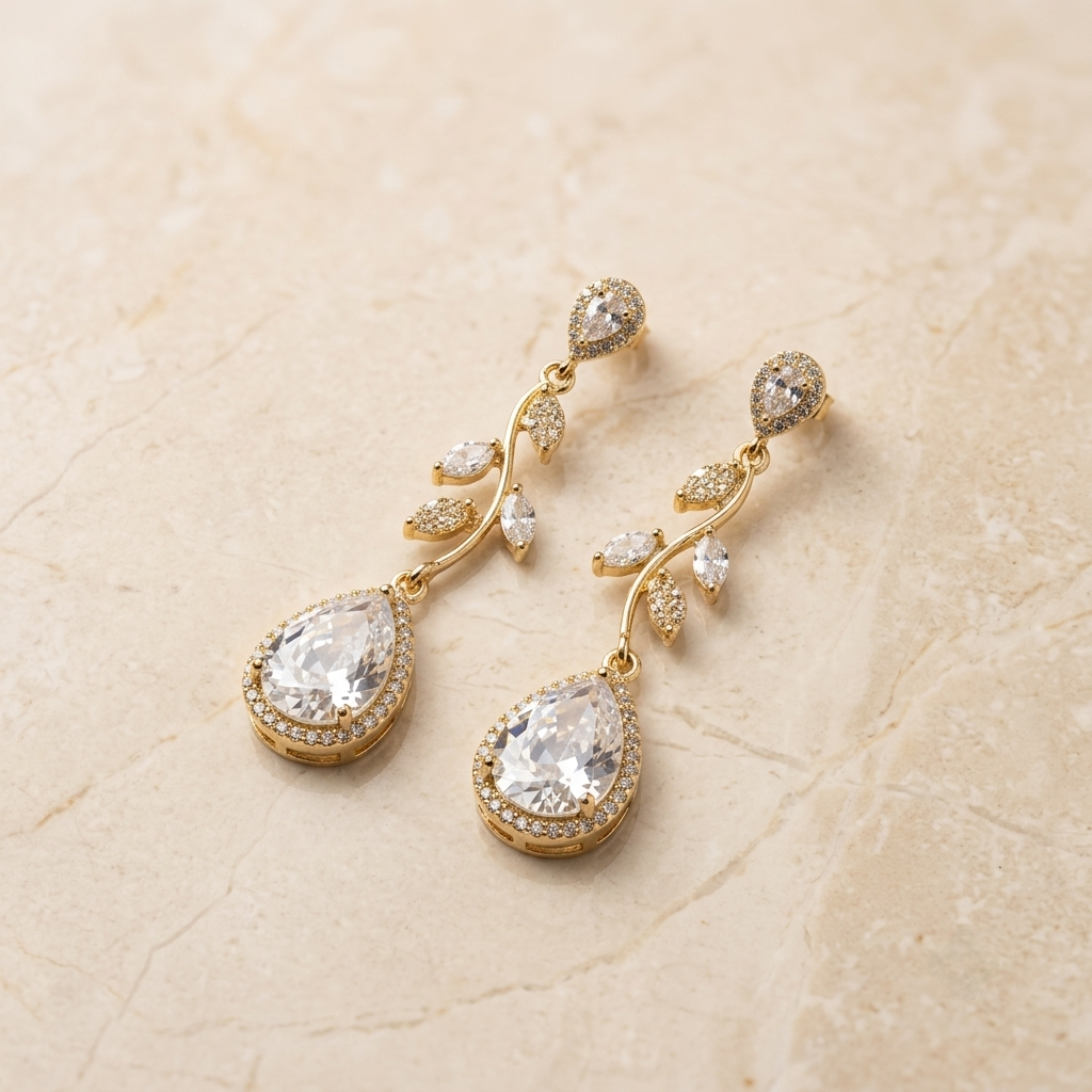 Luxurious Crystal Vine Teardrop Halo Drop Earrings