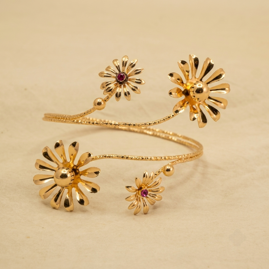 Premium Floral Bypass Cuff Armlet with Gemstone Accents