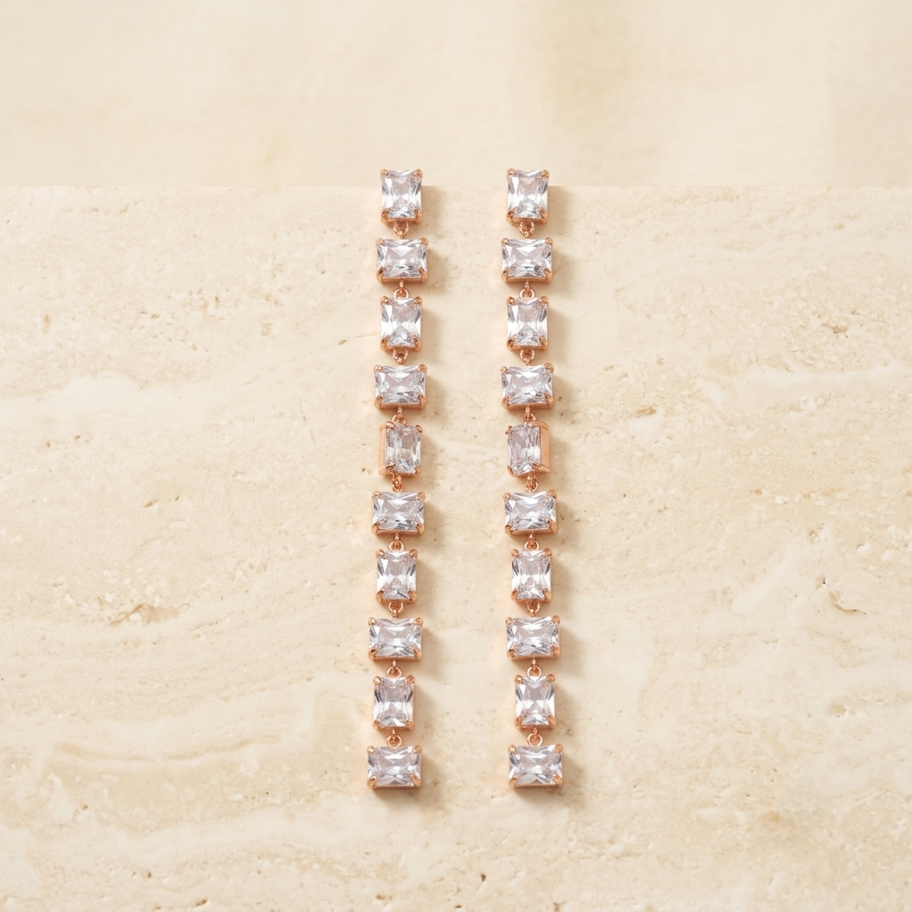 Luxurious Emerald-Cut Crystal Linear Drop Earrings