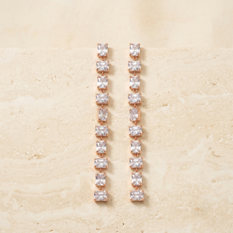 Luxurious Emerald-Cut Crystal Linear Drop Earrings