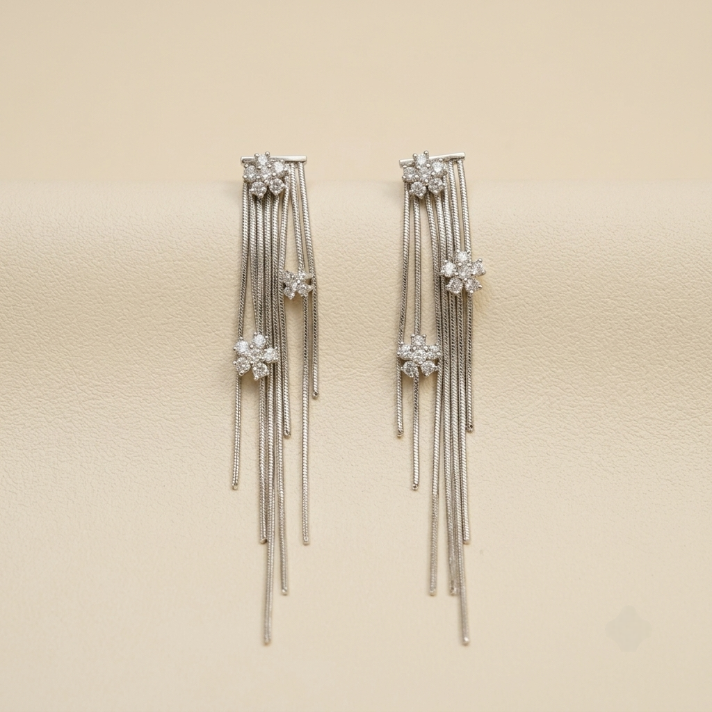 Luxurious Crystal Floral Chain Fringe Drop Earrings
