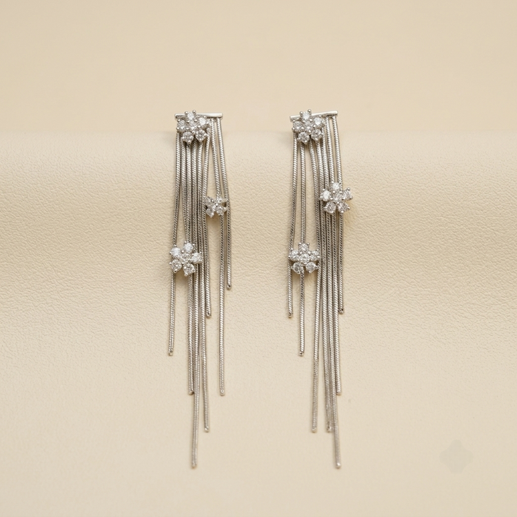 Luxurious Crystal Floral Chain Fringe Drop Earrings