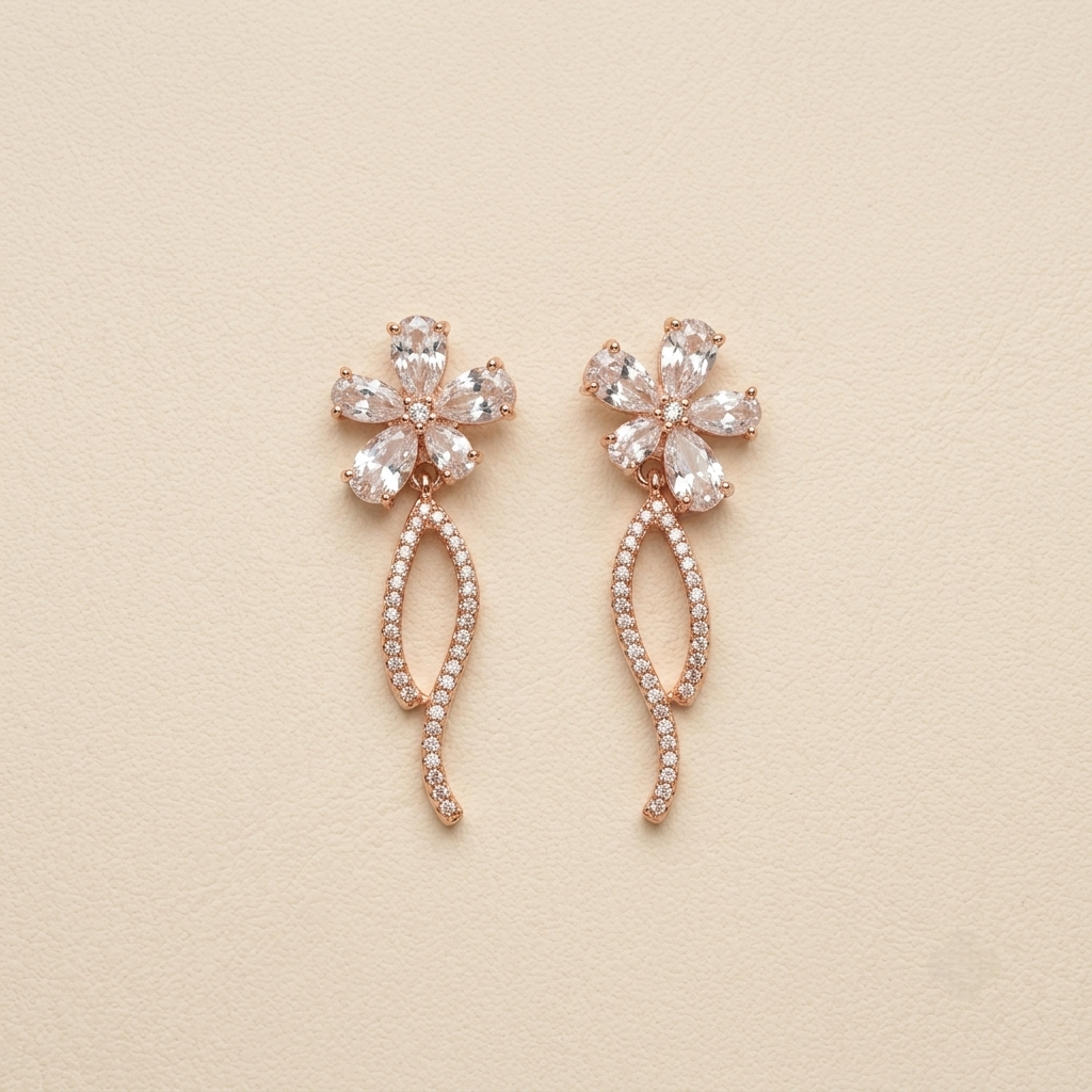 Luxurious Crystal Flower & Pave Ribbon Drop Earrings