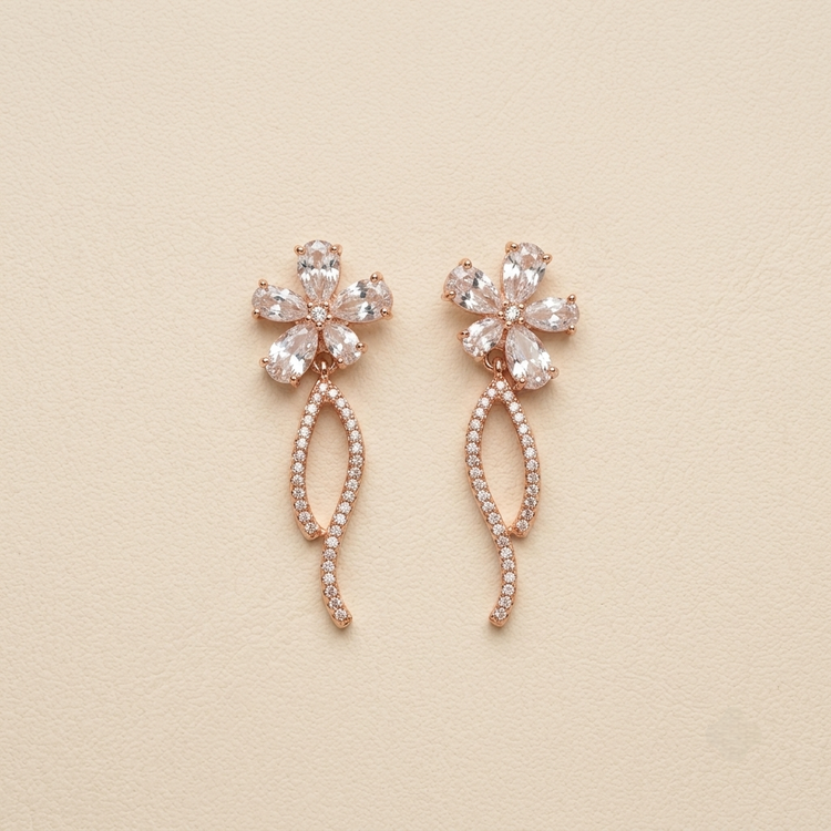 Luxurious Crystal Flower & Pave Ribbon Drop Earrings
