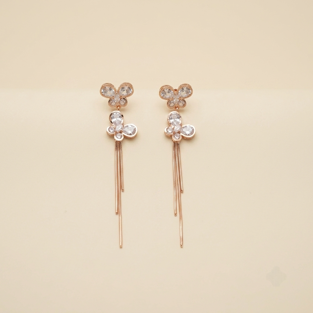 Luxurious Crystal Butterfly Tassel Drop Earrings