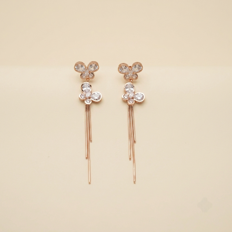 Luxurious Crystal Butterfly Tassel Drop Earrings