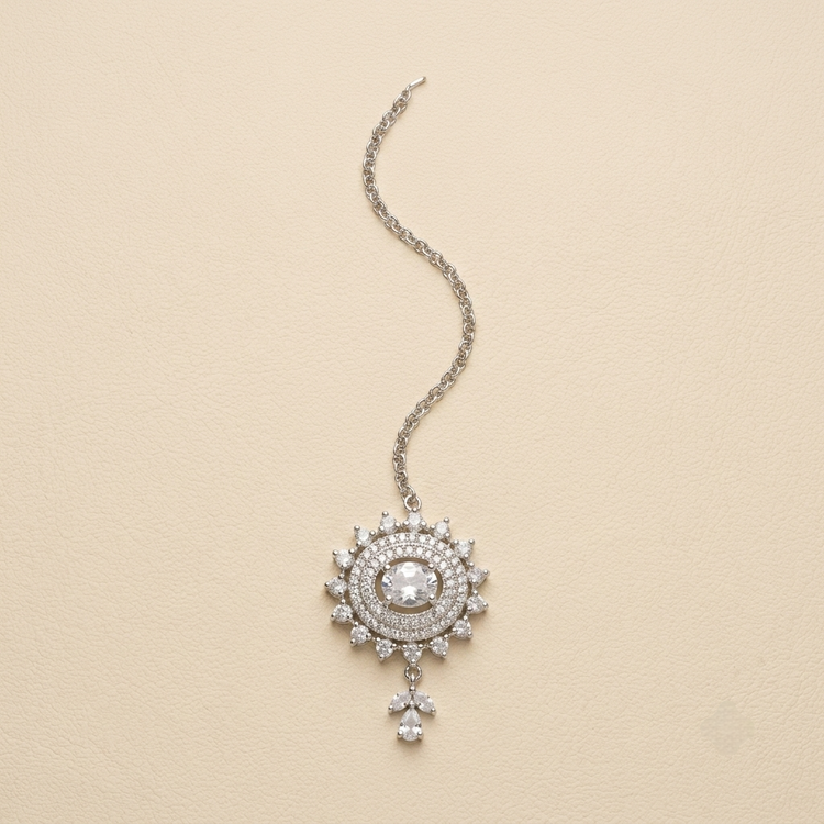 Radiant Crystal Sunburst Halo Medallion Maang Tikka