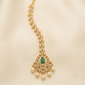 Emerald Teardrop Crystal Maang Tikka with Pearl Drops