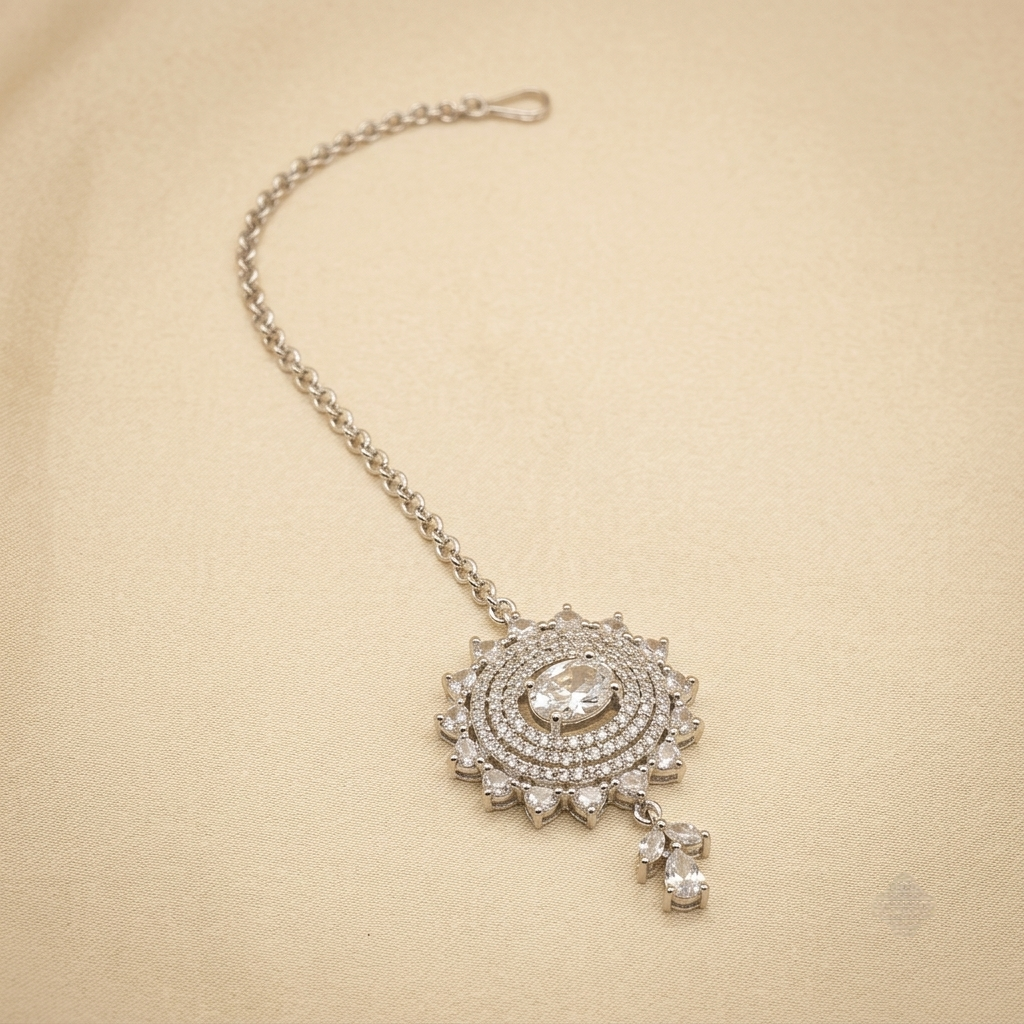 Radiant Oval Crystal Sunburst Medallion Maang Tikka