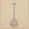 Ornate Crescent Crystal Maang Tikka with Fuchsia Accents