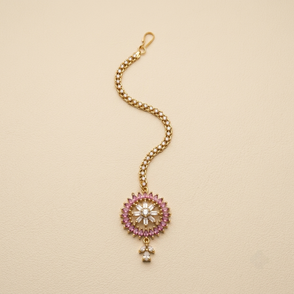 Exquisite Rose Marquise Crystal Floral Maang Tikka