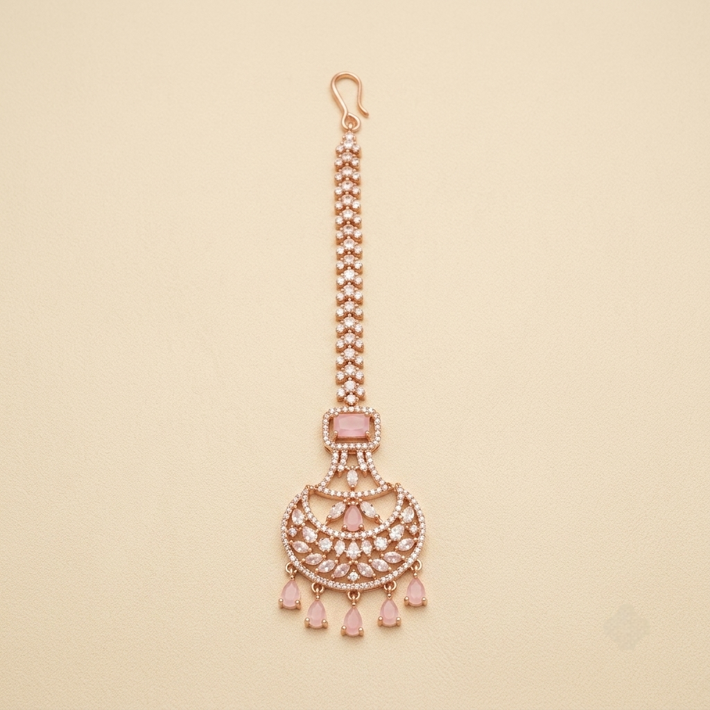 Radiant Blush Crystal Crescent Maang Tikka Statement