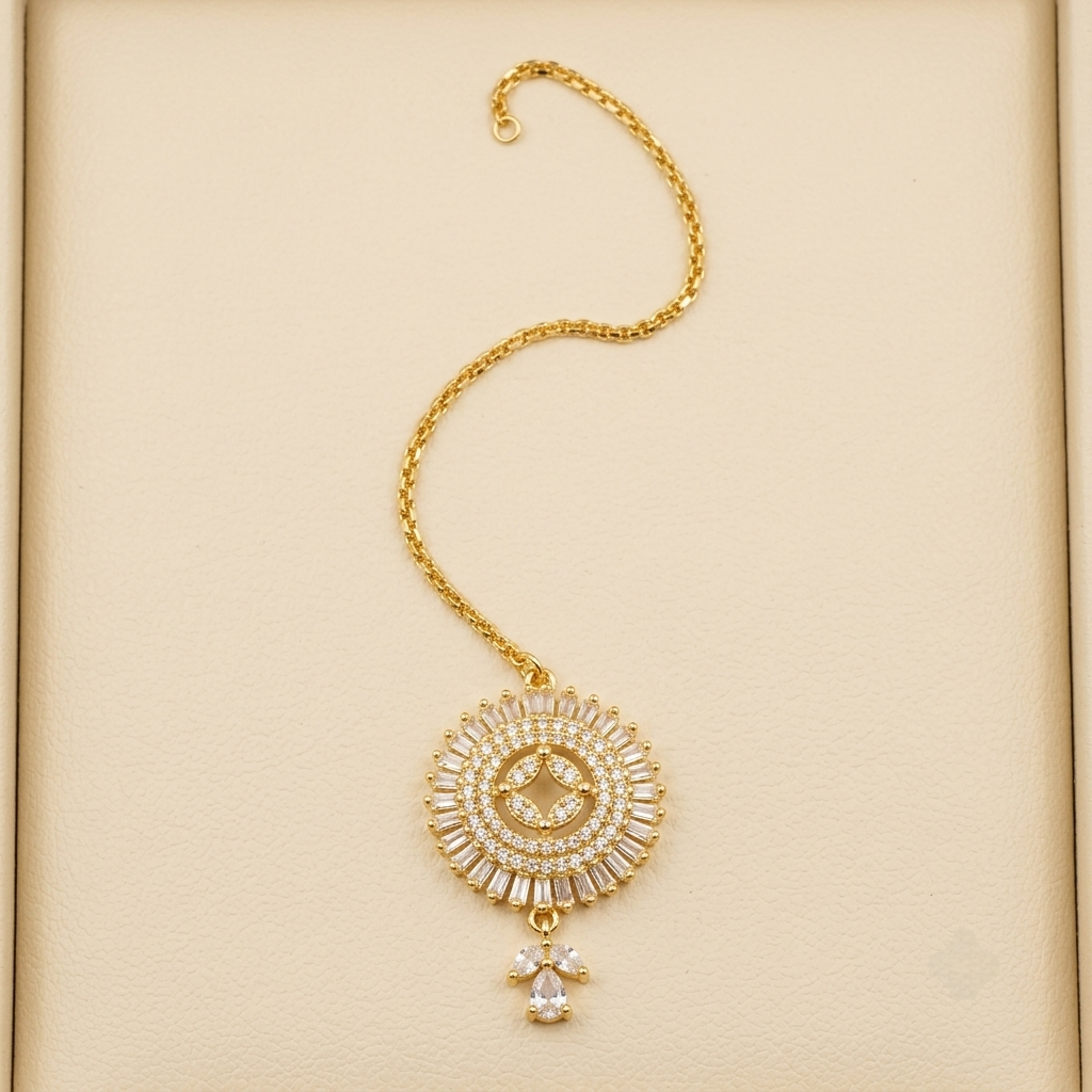 Radiant Sunburst Crystal Maang Tikka Statement Piece