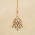 Ornate Crystal Maang Tikka with Emerald and Ruby Accents