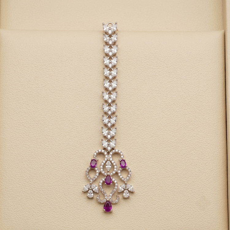 Radiant Marquise Crystal Maang Tikka with Fuchsia Accents