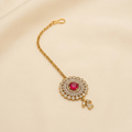 Premium Crystal Halo Maang Tikka with Ruby Red Center