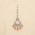 Crystal Crescent Maang Tikka with Peach Bead Drops